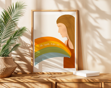 Lade das Bild in den Galerie-Viewer, psychologischer Kunstdruck mit Illustration einer Frau und Regenbogen sowie Gefühle Spruch