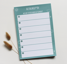 Lade das Bild in den Galerie-Viewer, Erfolge im Alltag können auf diesem Block im Wochenrückblick festgehalten werden. Abgebildet ist das petrolfarbene Design mit Feldern für jeden Wochentag für deine positiven Erlebnisse