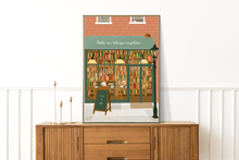 Lade das Bild in den Galerie-Viewer, Kunstdruck Lesen mit Bibliothek Illustration in warmen Farben