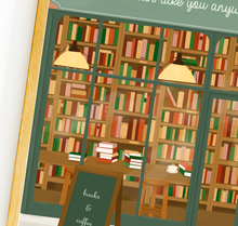 Lade das Bild in den Galerie-Viewer, Detailaufnahme der Illustration eines antiken Buchladens
