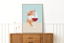 Lade das Bild in den Galerie-Viewer, Katze mit Wein Kunstdruck