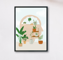 Lade das Bild in den Galerie-Viewer, psychologisches Poster mit Illustration von Pflanzen in einem Kopf, das symbolisiert, sich um eigene Gedanken und Pläne kümmern zu müssen