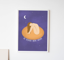 Lade das Bild in den Galerie-Viewer, Kunstdruck Grenzen setzen mit Spruch ich definiere meine Grenzen und Illustration einer Frau bei Nacht