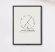Lade das Bild in den Galerie-Viewer, Hamsterrad Burnout Poster mit Illustration eines Menschen im Hamsterrad in neutralen Farben