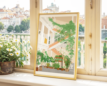 Lade das Bild in den Galerie-Viewer, Kunstdruck einer mit Pflanzen bewachsenen Treppe in einem Hinterhof in der Toskana