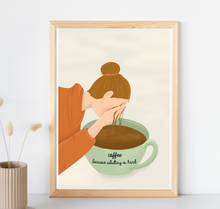 Lade das Bild in den Galerie-Viewer, Poster Kaffee mit Illustration und Sruch coffee because adulting is hard und überdimensionaler Kaffeetasse