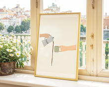 Lade das Bild in den Galerie-Viewer, humorvolles Poster Kaffee verschütten mit minimalistischer Illustration