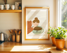Lade das Bild in den Galerie-Viewer, witziger Kaffee Kunstdruck in der Küche mit englischem Spruch coffee because adulting is hard und Illustration