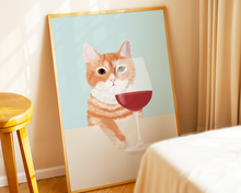 Lade das Bild in den Galerie-Viewer, lustiges Poster Katze und Wein im Format A3