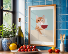 Lade das Bild in den Galerie-Viewer, Küchendekoration mit Kunstdruck einer Katze mit Rotweinglas