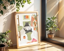 Lade das Bild in den Galerie-Viewer, humorvolle Badezimmer Dekoration für Katzenliebhaber mit Poster einer Katze auf der Toilette