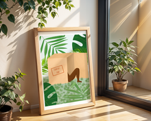 Lade das Bild in den Galerie-Viewer, Kunstdruck Komfortzone mit humorvoller Illustration einer dunkelhäutigen Frau in einer Kiste