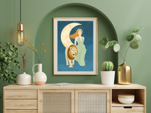 Lade das Bild in den Galerie-Viewer, modernes Poster mit Löwe, Frau und Mond