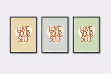 Lade das Bild in den Galerie-Viewer, Poster Love yourself Typografie Kunstdruck in den Farben beige, blau und grün