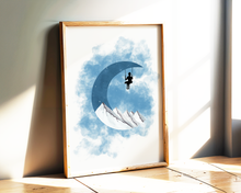 Lade das Bild in den Galerie-Viewer, fantasievolles Schlafzimmer Poster mit Mond und Schaukel in Blautönen