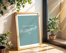 Lade das Bild in den Galerie-Viewer, Spruchposter Mutausbruch mit Lettering auf blauem aquarell Hintergrund
