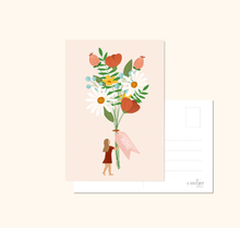 Lade das Bild in den Galerie-Viewer, moderne Postkarte für Mama mit Blumen Illustration Abbildung von Vorder- und Rückseite
