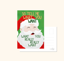 Lade das Bild in den Galerie-Viewer, witzige Postkarte zu Weihnachten mit Popsongtext und Santa Bild für Kinder der 90er