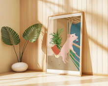 Lade das Bild in den Galerie-Viewer, Schwein Art Print mit Illustration eines Schweins mit Wein in warmen Farben