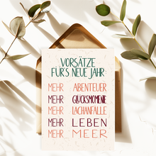 Lade das Bild in den Galerie-Viewer, Grußkarte zu Silvester mit Spruch zu neuen Vorsätzen im neuen Jahr auf hellem Hintergrund