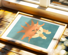 Lade das Bild in den Galerie-Viewer, Kinderzimmer Poster mit Illustration von Sonne und Mond in Vereinigung