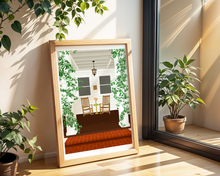 Lade das Bild in den Galerie-Viewer, Print einer einladenden Hygge Terrasse zum Ausspannen vor dem Alltag in A3 und A4 in kräftigen Farben