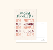 Lade das Bild in den Galerie-Viewer, Postkarte mit Vorsätzen für das neue Jahr mehr Abenteuer und mehr Glücksmomente für ein glückliches Leben