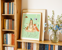 Lade das Bild in den Galerie-Viewer, Poster vereint mit der Natur mit surrealer Illustration einer Frau mit Tieren