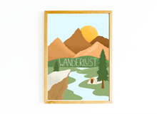 Lade das Bild in den Galerie-Viewer, Kunstdruck für Reiseliebhaber mit Natur Bild in warmen Farben und Wanderlust Spruch