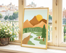 Lade das Bild in den Galerie-Viewer, Typografie Poster Wanderlust mit Naturbild