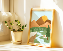 Lade das Bild in den Galerie-Viewer, moderner Druck einer Landschaft mit Bergen und Zelt