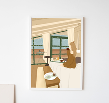 Lade das Bild in den Galerie-Viewer, Weihnachten Kunstdruck mit Illustration eines gemütlichen Frühstücks im Bett