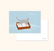 Lade das Bild in den Galerie-Viewer, lustige Weihnachtskarte mit Illustration einer Katze im Katzenklo und Liedzeile let it snow