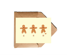 Lade das Bild in den Galerie-Viewer, humorovolle Weihnachtskarte mit Lebkuchenmännern Ho Ho Oh mit 3 handgemalten Lebkuchnmännern
