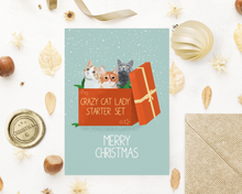 Lade das Bild in den Galerie-Viewer, süße Weihnachtskarte als kleines Geschenk für Katzenfreunde mit witzigem englischen Spruch und Umschlag