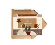 Lade das Bild in den Galerie-Viewer, Weihnachtskarte mit moderner Illustration eines weihnachtlichen Dekorierten Hauseingangs und Spruch frohe Weihnachten