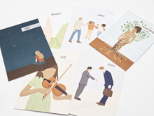 Lade das Bild in den Galerie-Viewer, verschiedene Wertekarten aus dem Wertekarten Set Mein innerer Kompass. Abgebildet sind die Wertekarten Demut, Fleiß, Ehrlichkeit, Familie, Naturverbundenheit und Respekt.