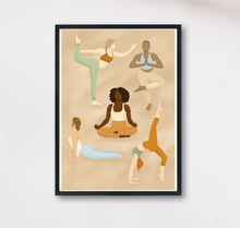 Lade das Bild in den Galerie-Viewer, Kunstdruck mit Illustration von Frauen in verschiedenen Yogaposen