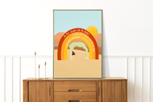 Lade das Bild in den Galerie-Viewer, Poster mit Illustration einer Yogapose unter Regenbogen mit Aufschrift du bist stärker als du denkst, wunderschön genau so wie du bist und mehr alsgenu g