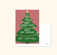 Lade das Bild in den Galerie-Viewer, festliche Postkarte mit Tannenbaum und aufmunterndem Spruch als Weihnachtsgeschenk für Kranke