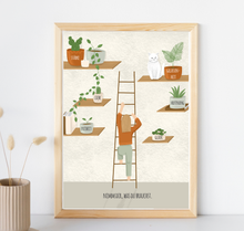 Lade das Bild in den Galerie-Viewer, aufmunterndes Poster Nimm dir, was du brauchst zur Erinnerung, die eigenen Bedürfnisse wahrzunehmen und zu erfüllen mit farbenfroher Illustration mit Pflanzen auf Regal
