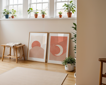 Lade das Bild in den Galerie-Viewer, Set aus zwei bohemian Kunstdrucken Sonne und Mond in Terrakotta