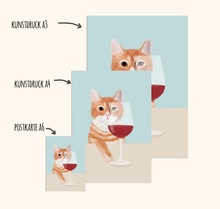 Lade das Bild in den Galerie-Viewer, Katze mit Wein Kunstdruck