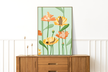 Lade das Bild in den Galerie-Viewer, moderne Dekoration mit großem Poster in grün, das Frauen in den Blüten von Blumen abbildet