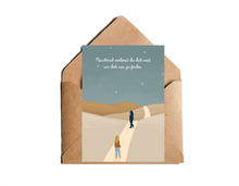 Lade das Bild in den Galerie-Viewer, Postkarte mit moderner Landschaft Illustration und Selbstfindung Sprch manchmal verlierst du dich erst um dich neu zu finden