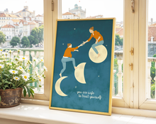 Lade das Bild in den Galerie-Viewer, moderne Illustration als Poster mit englischem Spruch zu Selbstvertrauen und Mond Motiv
