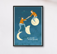 Lade das Bild in den Galerie-Viewer, Kunstdruck mit Spruch you are safe to trust yourself und Mondphasen Illustration