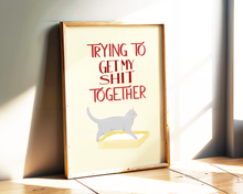 Lade das Bild in den Galerie-Viewer, Büro Dekoration mit jugendlichem Spruch über das Leben und Katzen Bild in hellen Farben