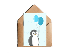 Lade das Bild in den Galerie-Viewer, Geburtstagskarte für Kinder mit Pinguin und Luftballons