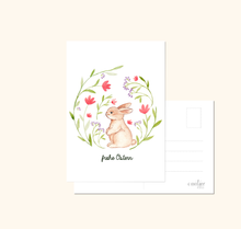 Lade das Bild in den Galerie-Viewer, Osterkarte Hase im Blumenkranz